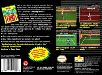 David Crane's Amazing Tennis (USA) (Arcade) box cover back